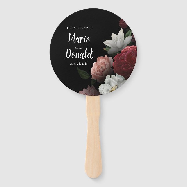Elegant Burgundy and Pink Flowers Program Hand Fan (Front)