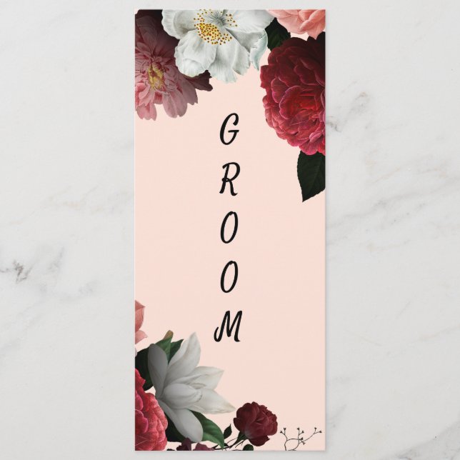 Elegant Burgundy and Pink Flowers Reserved Chair Menu (Front)