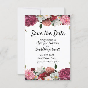 Elegant Burgundy and Pink Flowers Save The Date