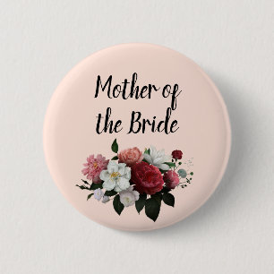 Elegant Burgundy and Pink Mother of the Bride 6 Cm Round Badge
