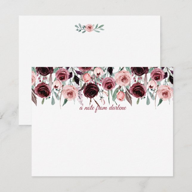 Elegant Burgundy and Pink Watercolor Roses | Card (Front/Back)