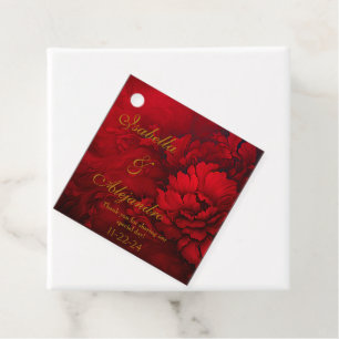 Elegant Burgundy and Red Floral Wedding Favour Tags
