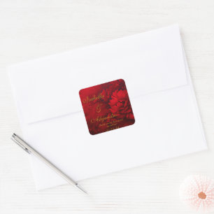 Elegant Burgundy and Red Floral Wedding  Square Sticker