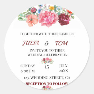 Elegant Burgundy and Rosy Floral Classic Round Sticker