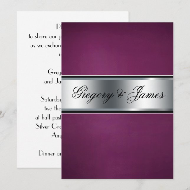 Elegant Burgundy and Silver Wedding Invitation, Invitation (Front/Back)