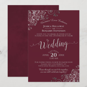 Elegant Burgundy and Silver Wedding Livestream Invitation
