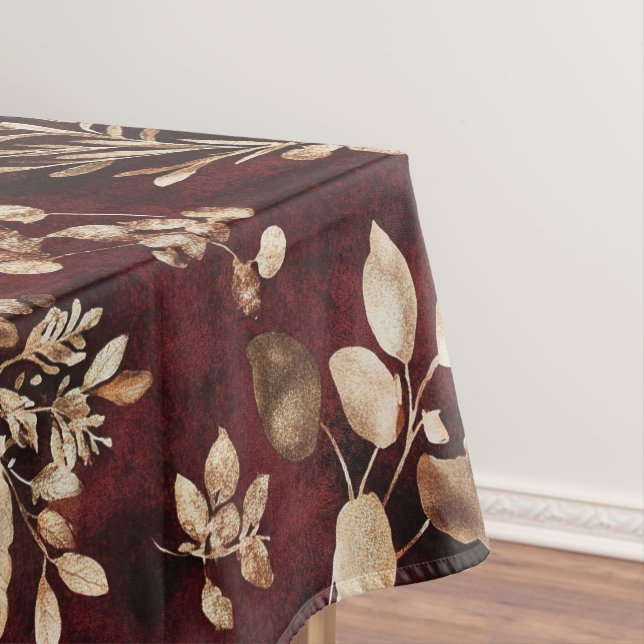 Elegant Burgundy and White Watercolor Floral Tablecloth (In Situ)