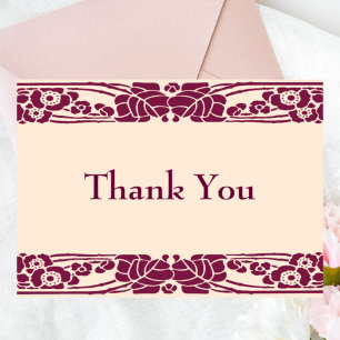 Elegant Burgundy Art Nouveau Floral Thank You Card