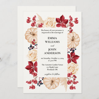 Elegant Burgundy Autumn Floral Wedding Invitation