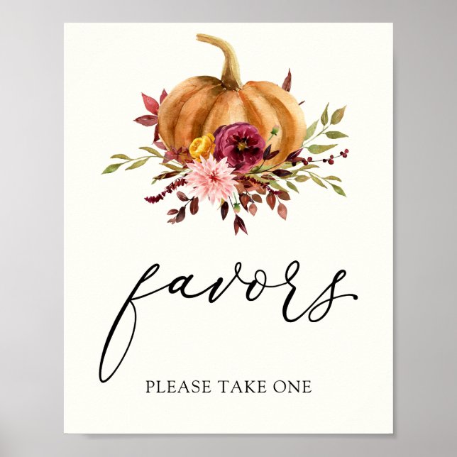 Elegant Burgundy Autumn Pumpkin Favours Sign (Front)
