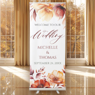 Elegant Burgundy Autumn Watercolor Floral Retractable Banner
