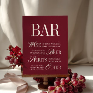 Elegant Burgundy Bar Menu Drinks Wedding Tabletop