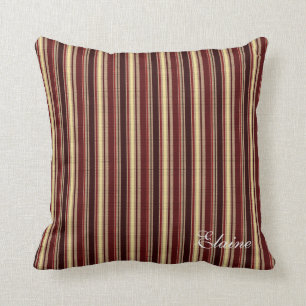 Elegant Burgundy Beige Stripes Custom Monogram Cushion