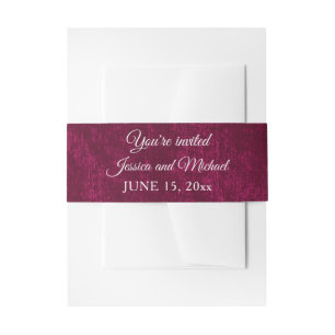 Elegant Burgundy Berry Velvet Winter Wedding Invitation Belly Band