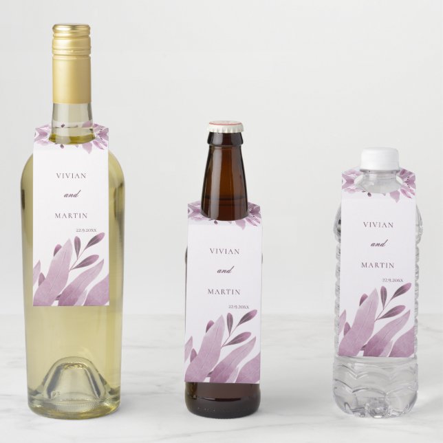 Elegant Burgundy Big leaf Wedding Bottle Tag (In Situ)