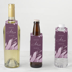 Elegant Burgundy Big leaf Wedding Bottle Tag