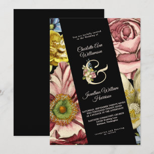 Elegant Burgundy Black Gold Floral Wedding Invitation