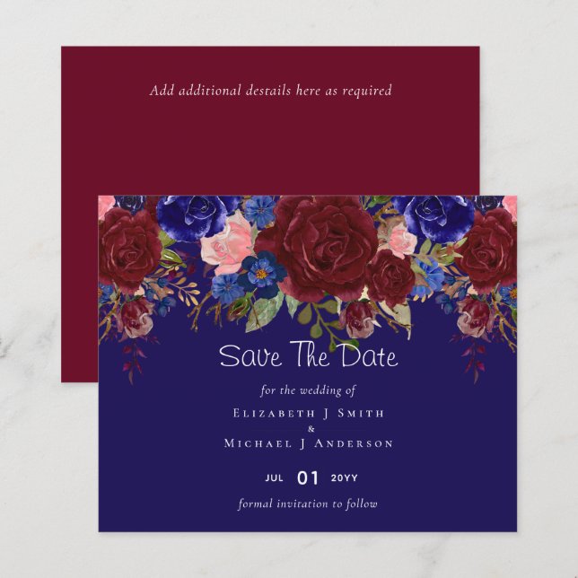 Elegant Burgundy Blue Floral Wedding Budget (Front/Back)