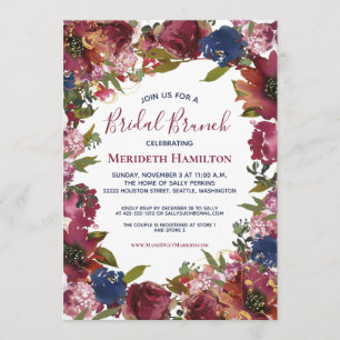 Elegant Burgundy Blue Gold Floral Bridal Shower Invitation