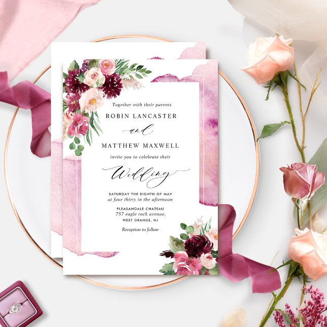 Elegant Burgundy Blush and Berry Floral Wedding Invitation (Creator Uploaded)