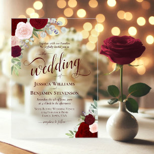 Elegant Burgundy & Blush Boho Roses Fancy Wedding Acrylic Invitations