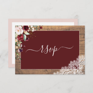 Elegant Burgundy Blush Botanical Lace Wood RSVP
