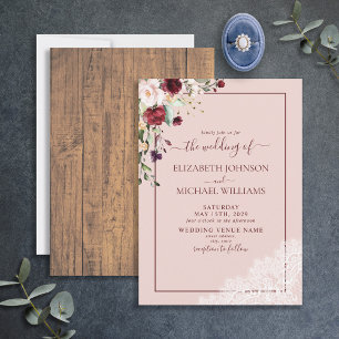 Elegant Burgundy Blush Botanical Rustic Wedding Invitation