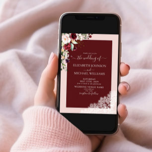 Elegant Burgundy Blush Botanical Rustic Wedding  Invitation