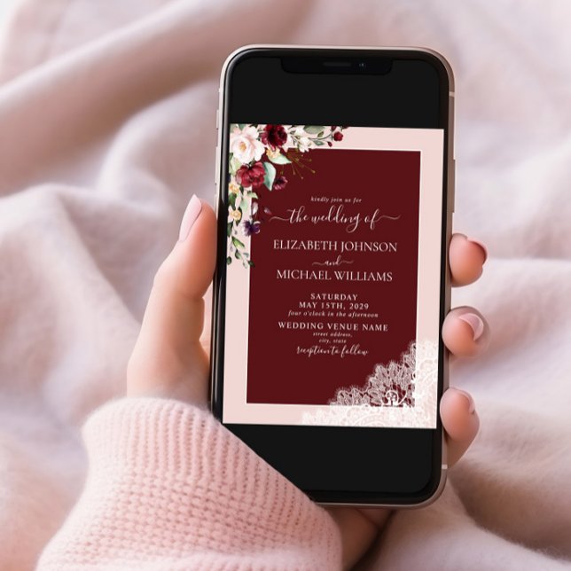 Elegant Burgundy Blush Botanical Rustic Wedding  Invitation (Creator Uploaded)