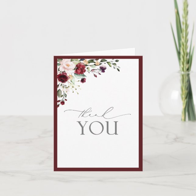 Elegant Burgundy Blush Calligraphy Thank You (Front)