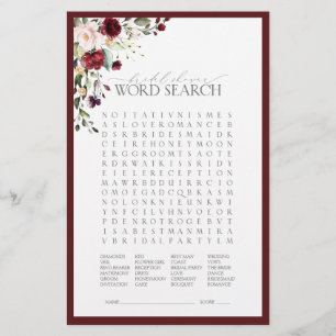 Elegant Burgundy Blush Floral Bridal Shower Game