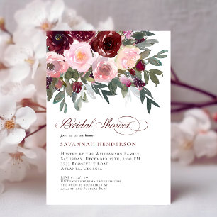 Elegant Burgundy Blush Floral Bridal Shower Invitation