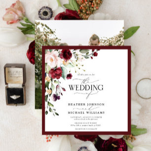 Elegant Burgundy Blush Floral Watercolor Photo Invitation