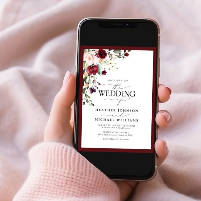 Elegant Burgundy Blush Floral Watercolor Photo Invitation (Creator Uploaded)