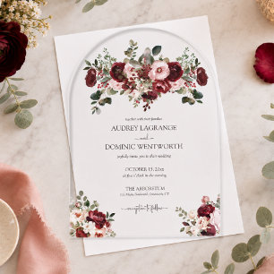 Elegant Burgundy Blush Floral Wedding Acrylic Invitations