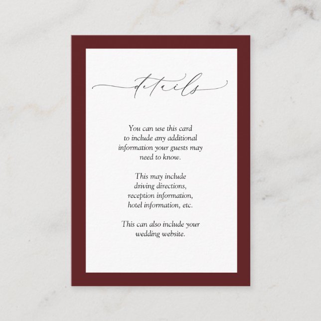 Elegant Burgundy Blush Floral Wedding Details Enclosure Card (Front)