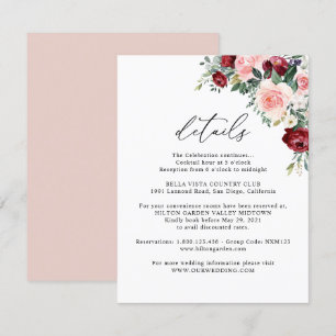 Elegant Burgundy Blush Floral Wedding Details Enclosure Card