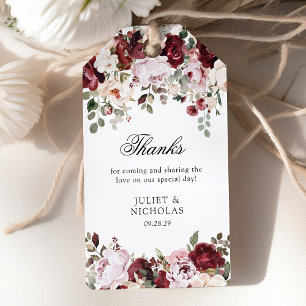 Elegant Burgundy & Blush Floral Wedding Favour Gift Tags