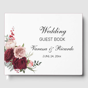 Elegant Burgundy Blush Floral Wedding Guest Book