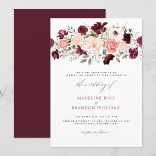 Elegant Burgundy Blush Floral Wedding Invitation