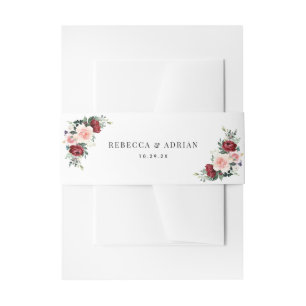 Elegant  Burgundy Blush Floral Wedding Invitation Belly Band