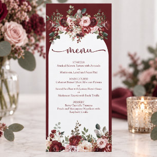 Elegant Burgundy Blush Floral Wedding Menu