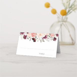 Elegant Burgundy Blush Floral Wedding Place Card