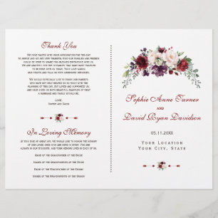 Elegant Burgundy Blush Floral Wedding Program