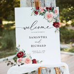 Elegant Burgundy Blush Floral Wedding Welcome Sign<br><div class="desc">Designed to coordinate with our Romantic Blooms collection, this customisable welcome sign template features watercolor burgundy and blush florals with greenery leaves and has been paired with an elegant calligraphy and a classy serif font in black. To make advanced changes, please select "Edit using Design Tool" option under Personalise this...</div>