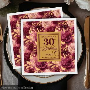 Elegant Burgundy Blush Gold 30th Birthday Napkins