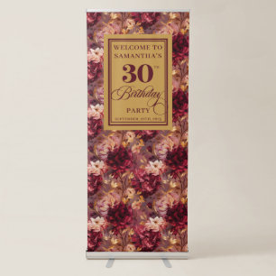 Elegant Burgundy Blush Gold 30th Roll Up Banner