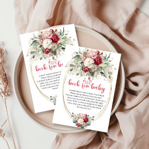 Elegant Burgundy Blush Gold Floral Book for Baby Enclosure Card