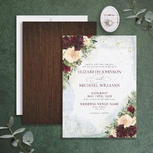 Elegant Burgundy Blush Gold Floral Country Wedding Invitation