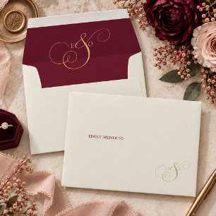 Elegant Burgundy Blush Gold Monogram Wedding Envelope